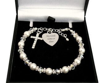 Personalised Bracelet for First Communion, ANY Engraving of names, dates etc for Baptism, Christening, Confirmation.