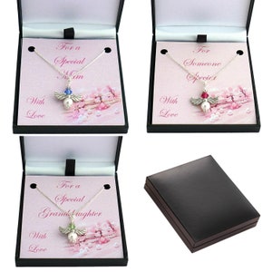 Collar de ángel con piedra de nacimiento, cadena de plata de ley. Tarjeta de regalo para mamá, nieta, sobrina, hermana, ahijada, amiga o mamá especial