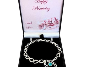 Birthstone Sterling Silver 18th Jewellery Gifts Infinity Bracelet