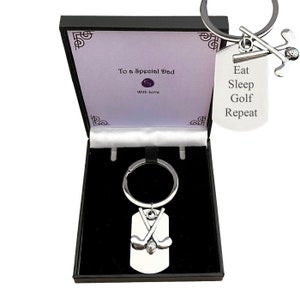 Personalised Father&#39;s Day Gift for a Golf Lover, Engraved Golf Keyring, Gift for Dad or Daddy