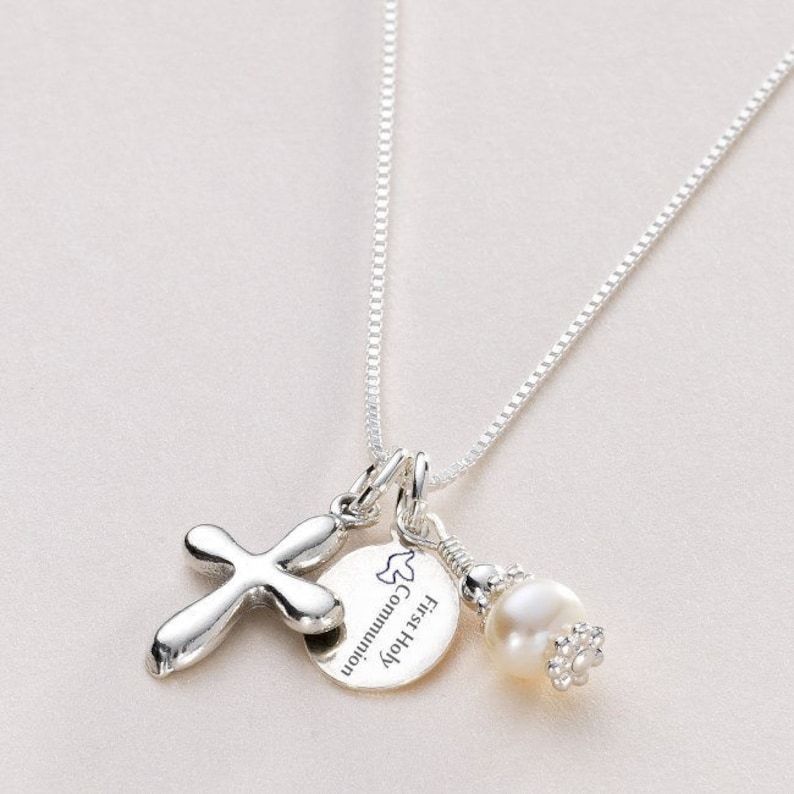 Sterling Silver First Holy Communion Necklace With Cross Etsy UK