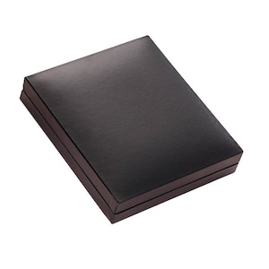 May include: A rectangular, closed storage box with a smooth, dark brown, leather-like exterior finish. The box features a clean, structured design with sharp edges and a hinged lid that sits flush against the base, creating a solid, uniform appearance.