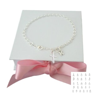 Personalised First Holy Communion Charm Bracelet with a Cross and an Initial Charm
