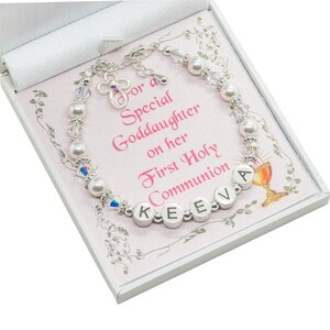 Bracelet prénom fille, cadeau pour la première communion, carte pour soeur, fille, filleule, petite-fille