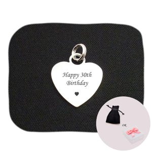 Engraved Heart Charm, Happy 30th Birthday, Can be Personalised. Gift for Age 30. Gift for 30th Birthday.