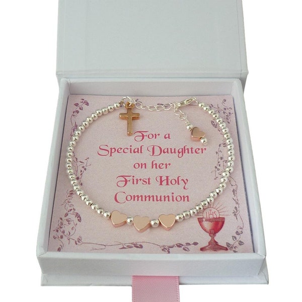 Bracelet fille première communion dans une boîte cadeau pour filleule, petite-fille, fille, nièce, soeur, etc.