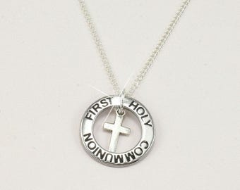 First Holy Communion Stamped Necklace in Personalised Gift Box.