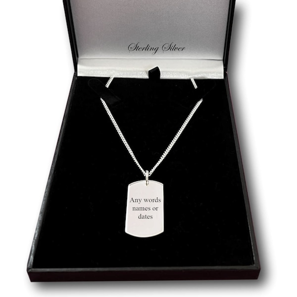 Luxury, Personalised, 925 Stg Silver Dog Tag Necklace for Man or Boy with Engraving