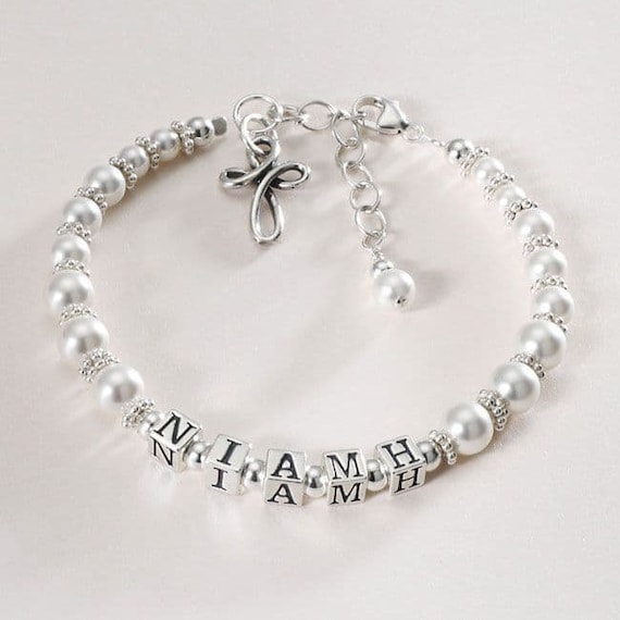 Bracelet with Any Girls Name, Personalised Gift for Girls Christening,  Silver | eBay