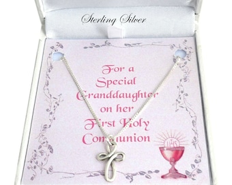 Sterling Silver Cross and Chain Necklace Gift for First Holy Communion Day. Gift for Daughter, Granddaughter, Niece etc