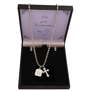 Engraved Confirmation Day Gift for a Boy, Personalised Necklace with Cross, Gift Boxed for a Confirmation