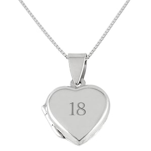 Sterling Silver Heart Locket Necklace for Any Birthday 16, 18, 21, 30, 40, 50, 60, 70, 80, 90, 100