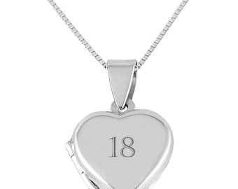 Collier médaillon coeur en argent sterling pour tous les anniversaires : 16, 18, 21, 30, 40, 50, 60, 70, 80, 90, 100