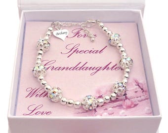 Beautiful Sparkling Bracelet for a Girl with Any Name Engraved, Silver Beads, Gift Boxed for a Special Daughter, Granddaughter, Friend etc