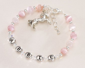 Girls Horse Charm Bracelet, Personalised with Any Name, childrens Jewellery