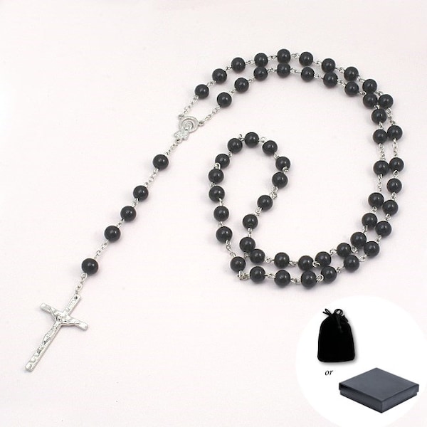 Black Pearl Rosary Beads. Prayer Beads. Rosaries, Catholic, Christian, Gift for Boys, Men, First Holy Communion, Confirmation Day.