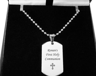 Engraved Dogtag Necklace Personalised First Holy Communion Gift for a Boy