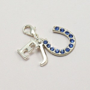 Something Blue Horseshoe Charm with Bride and Groom&#39;s Initials