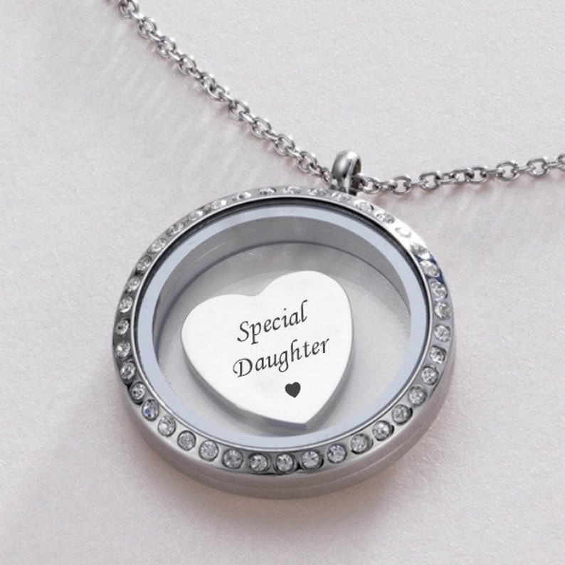 Glass Locket with Personalised Engraving on Charm Any Words Etsy