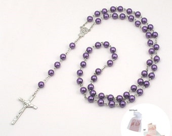 Chapelet de perles violettes. Haute qualité. Cadeau chrétien-catholique pour fille, femme, garçon, homme, confirmation, cadeau religieux.