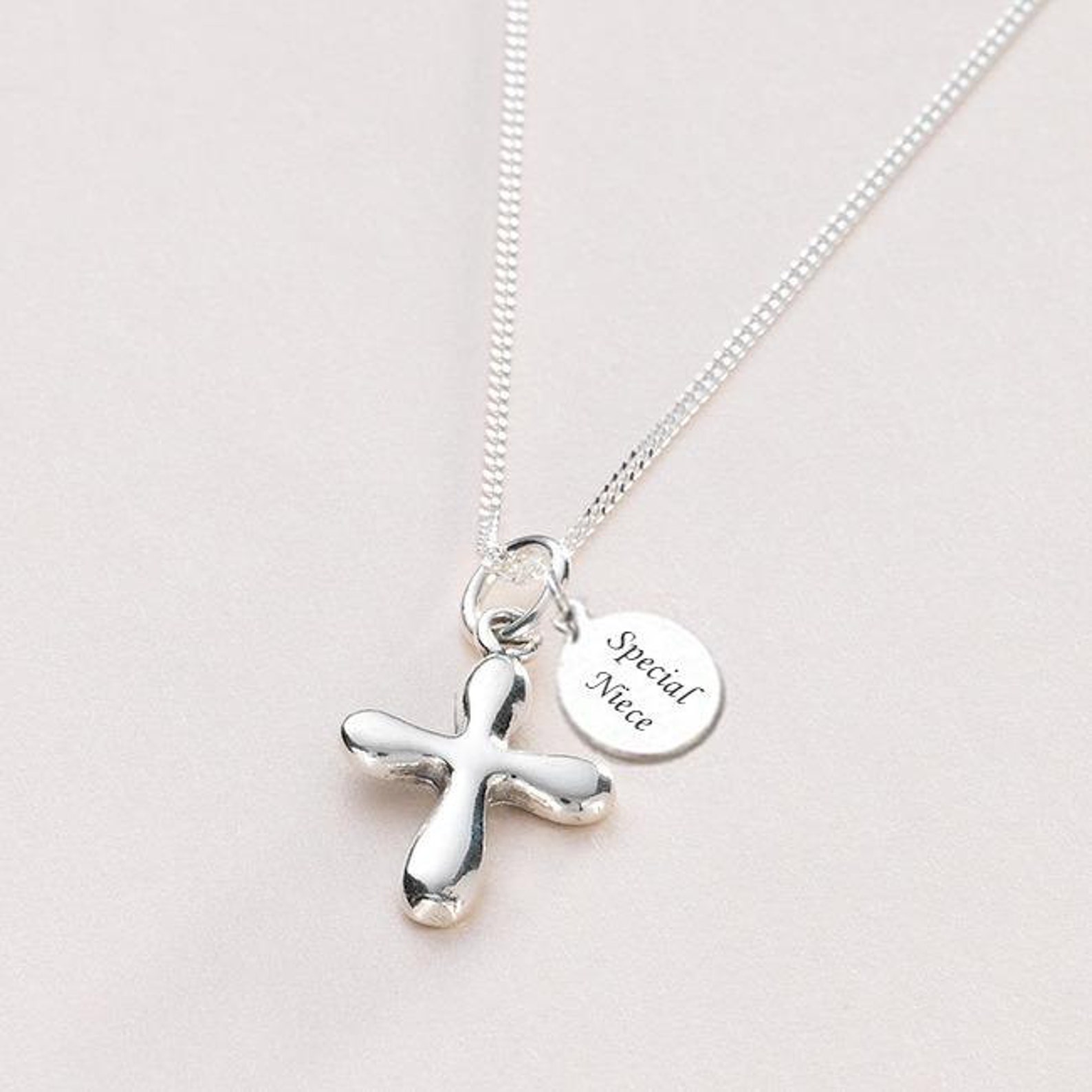 Silver Cross Necklace. Personalised Christening Gift for Girl. Etsy