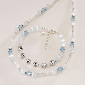 Girls Personalised Jewellery Set with Birthstones, Any Name, Necklace & Bracelet Set