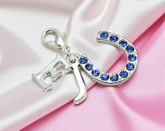 Something Blue Horseshoe Charm with Bride and Groom's Initials