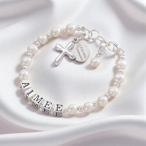 Personalised First Holy Communion Bracelet made with Any Name, 925 Sterling Silver. Engraved.