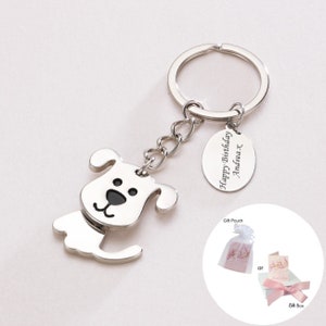 Engraved Dog Key Ring, Personalised Gift for Dog Lover. Keyring with Engraving. Keychain with Moving Dog, Engraved Gift.
