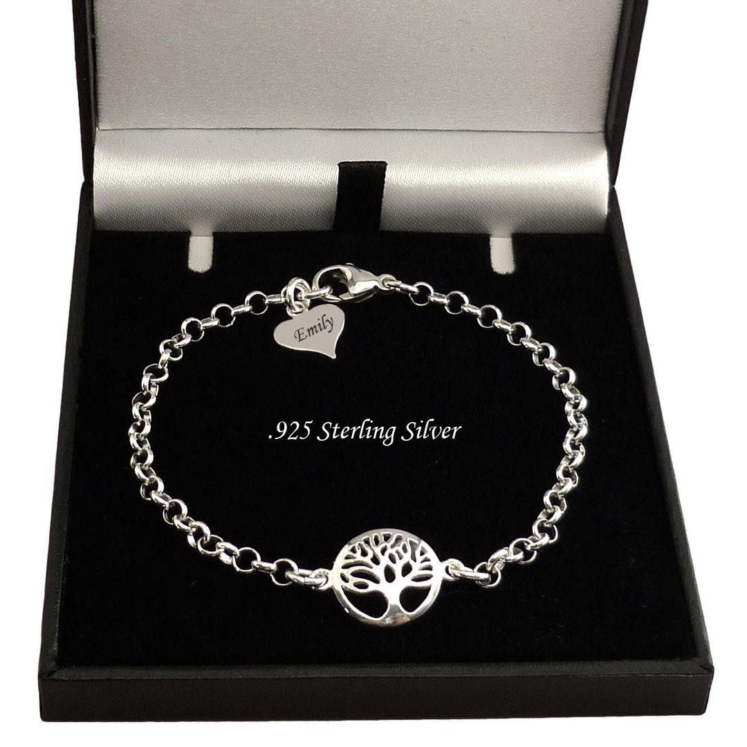 925 Sterling Silver Tree of Life Bracelet With Engraved Tag, Gift for ...