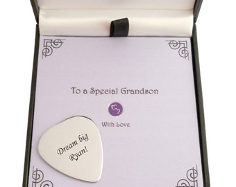 Steel Guitar Pick, Plectrum, Personalised with Free Engraving! Gift box for Son, Dad, Daddy, Best Man, Usher, Grandad, Nephew, Uncle etc.