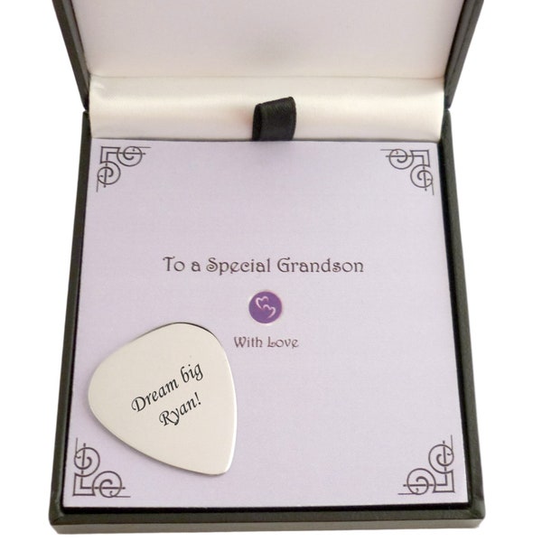 Steel Guitar Pick, Plectrum, Personalised with Free Engraving! Gift box for Son, Dad, Daddy, Best Man, Usher, Grandad, Nephew, Uncle etc.