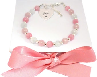 Personalised Bracelet with Engraved Bridesmaid Charm. Many Colours. Any Engraving. Sizes for Girls and Women.