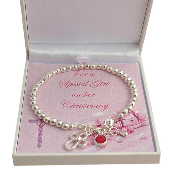 Buy Christening Bracelet With Birthstone and Cross Charm for a