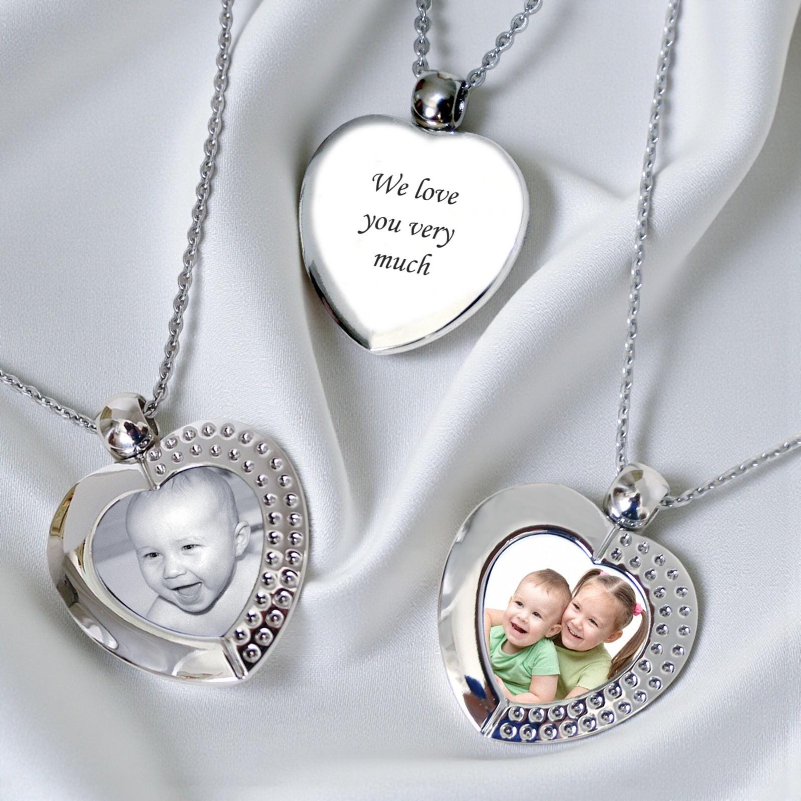 Ladies Permanent Photo Locket Necklace With Engraving on Reverse