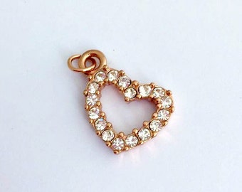 Rose Gold Heart Charms with Crystals. Rose Gold Heart Pendants.