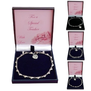 Pulsera especial para maestro con dije de corazón de agradecimiento en caja de regalo con tarjeta, regalo de agradecimiento para un maestro.
