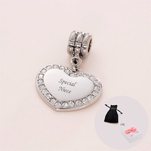 Charm Sobrina, Charm Grabado con Cristales en Fianza. Se puede personalizar. Regalo para sobrina. Estilo europeo.