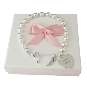 Angel Wing Bracelet with Personalised Engraving on a Heart Charm. Sympathy Gift, Memorial, Remembrace.
