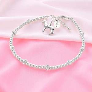 Horse Bracelet, Silver Beads, 925 Sterling Silver Bracelet, Personalised with Engraved Tag and Horse Charm for Women, Girls, Size Adjustable
