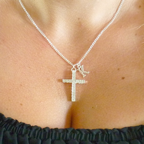 Large Cross Necklace With Crystals and 