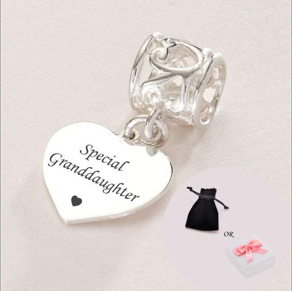 Engraved Sterling Silver Heart Charm for a Special Granddaughter. European. Can Be Personalised. Gift for Granddaughter. Etsy