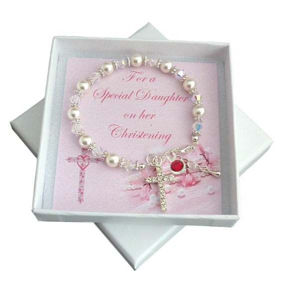 Goddaughter etc Girls Christening Bracelet with Cross Charm Gift for Daughter 