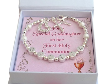 Bracelet personnalisé pour fille avec nom, cadeau pour une fille le jour de la première communion, pour une fille spéciale, une filleule, une nièce, une soeur, etc.