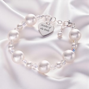 Personalised Bracelet with Large Pearls. Any Engraving. High Quality. 925 Silver. White or Pale Pink Pearls. Size Adjustable.