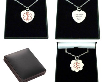 Medical Necklace with Personalised Engraving. For Women and Girls, Diabetes, Dementia, Allergy, Diabetes, Pacemaker, ICE etc