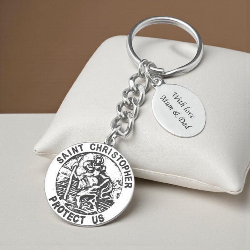 Personalised, Custom Engraved, Saint Christopher Keyring, Key Ring