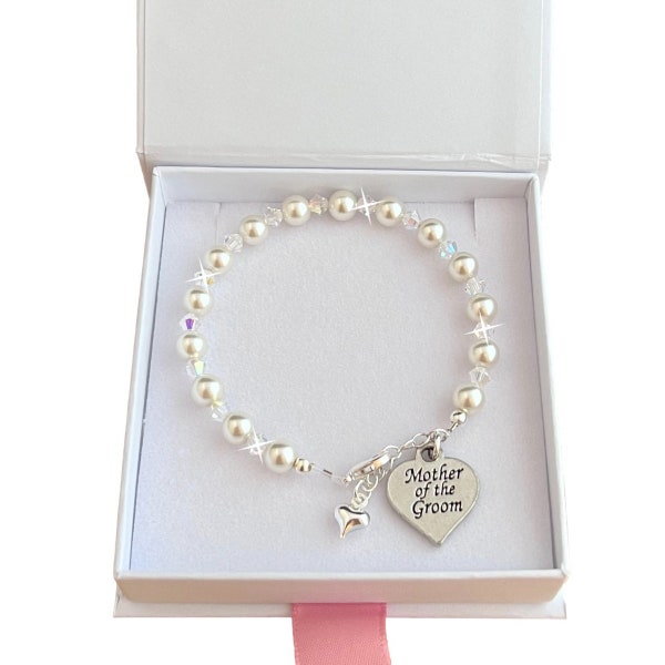 Bracelet for Mother of the Groom.  Many Pearl Colours Available. Gift Boxed