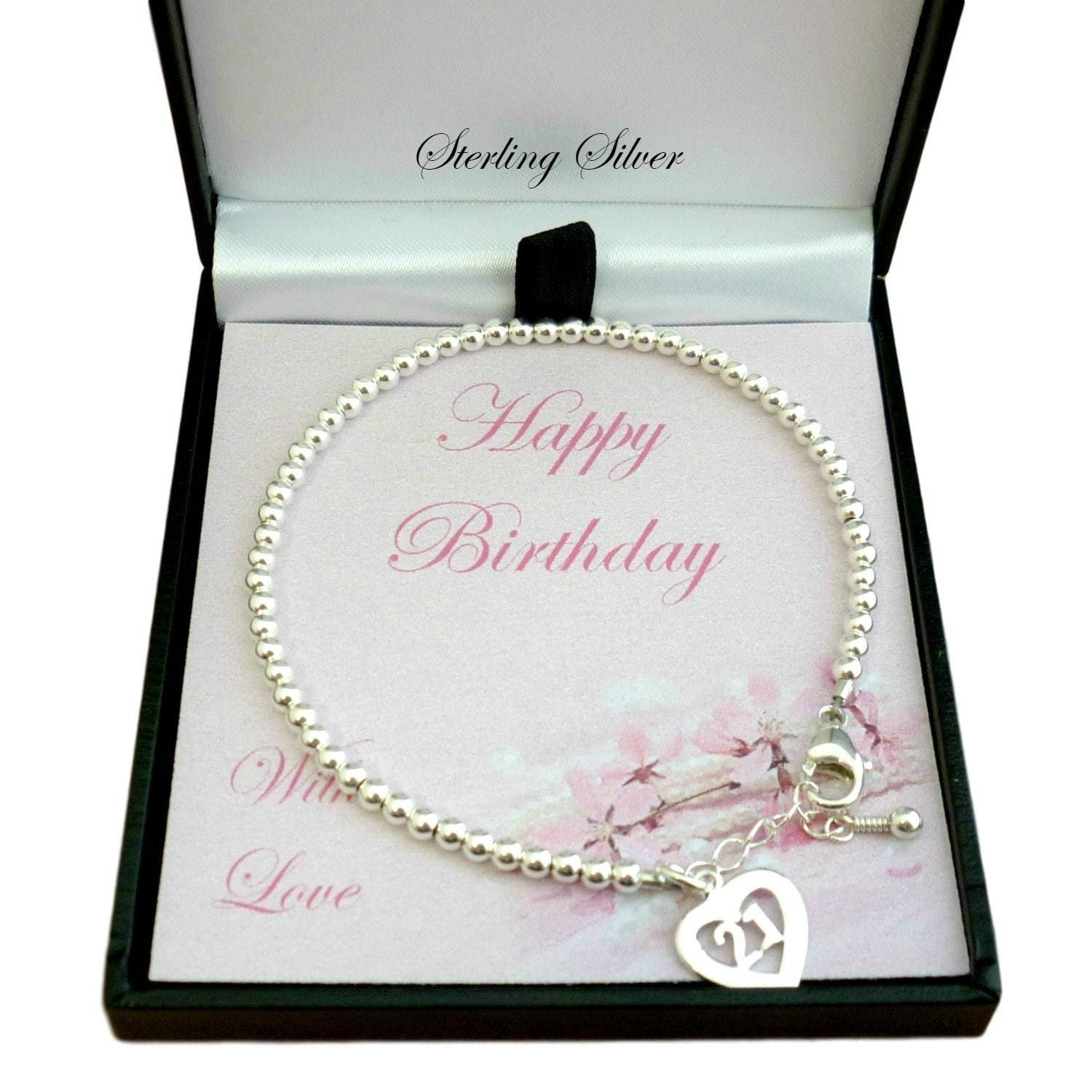 21st Birthday Bracelet Sterling Silver Beads With 21 Charm. - Etsy UK