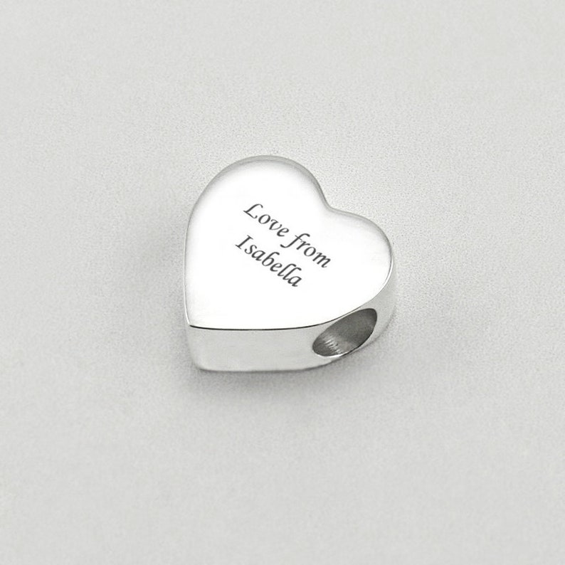 Engraved Heart Charm Bead, Personalised with Any Engraving, European Bead, Silver Steel. image 6